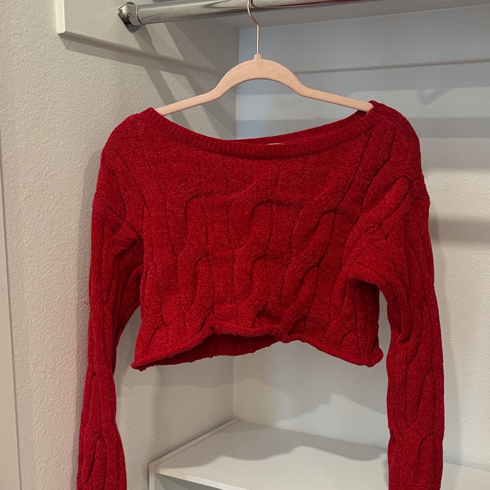 Garage Vibrant Red Cable Knit Sweater